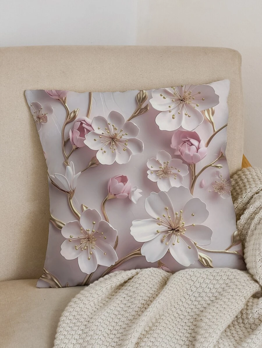 1pc Digital Printed Floral Pattern Pillowcase - Multicolor - View 1