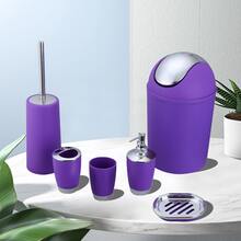 1 件/4 件/6 件豪华塑料浴室配件套装，马桶刷架，乳液瓶，牙刷架，肥皂盒，垃圾桶，清洁刷，1 件，生日礼物/圣诞礼物/新年礼物 - 紫色 - 查看 5