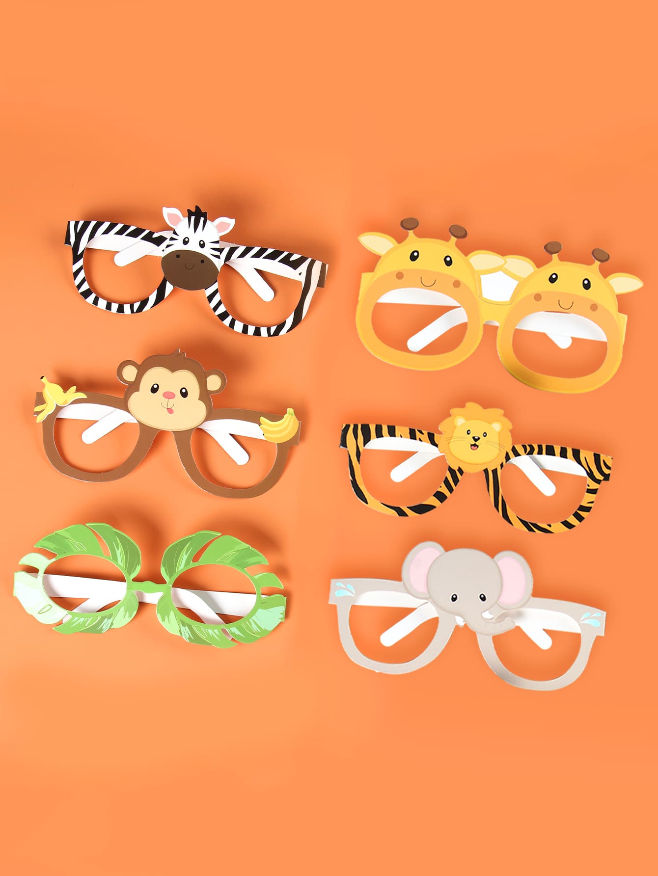 6 件丛林生日派对纸质眼镜装饰趣味主题动物派对装饰，返校情人节