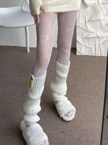 2把/對 日系可愛蘿莉塔風格情人節圖案網襪，女士時尚魚網襪 - 黑與白 - 查看 6