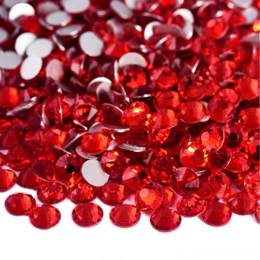 Bộ 1000/2000 hạt nhựa & đá giả đáy phẳng & pha lê & nhiều màu sắc hình tròn tự dính trang trí móng tay nghệ thuật DIY kèm túi đựng đồ trang trí móng tay đá quý đồ dùng làm móng - Đỏ - Xem 1