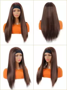 Women's Synthetic Hair Band Wig, Straight Synthetic Wig, Long Mixed Brown Wig - Piano Color - View 5