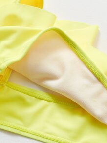 Tween Girl Solid Ruffle Trim Crop Top And Floral Print Triangle Bikini Set Set - Yellow - View 5