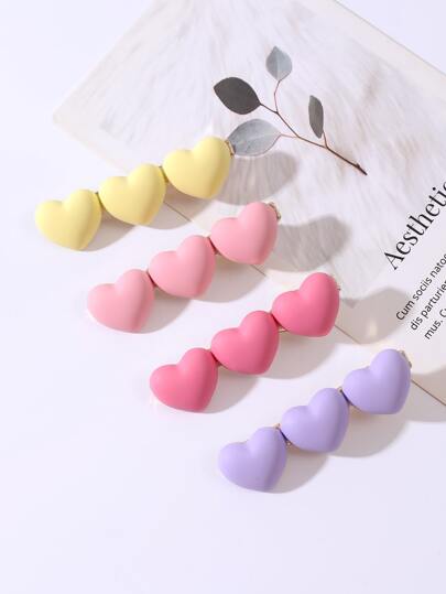 4pcs Women's Fashionable Heart Decor Hair Clips For Hair Styling