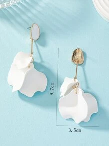 1pair Baked Enamel Coated Leaf Shaped Pendant - White - View 4