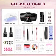 Poly Gel Nail Kit - Poly Gel Kits 14PCS Professional Poly Gel Nail Extension Set Nail Art Design Beginner Kit All in One Poly Nail Kits DIY at Home for Nail - 彩色 - 查看 2