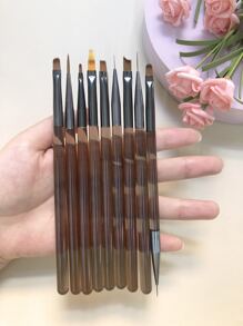 9Pcs/Set Coffee Color Translucent Acrylic Nail Art Brushes Set Nail Art Liner Drawing Pen Nail Manicure Decoration Tools - Chocolate Brown - View 7