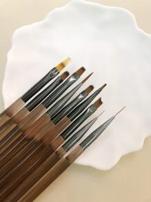 9Pcs/Set Coffee Color Translucent Acrylic Nail Art Brushes Set Nail Art Liner Drawing Pen Nail Manicure Decoration Tools - Chocolate Brown - View 6