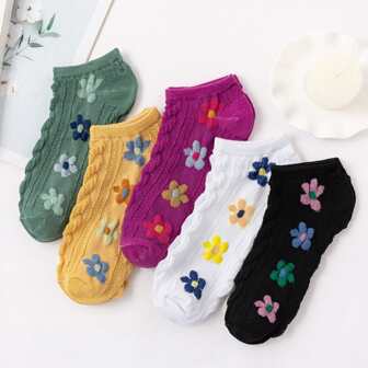 5 pairs of women's flower boat socks simple Japanese style boat socks sweat-absorbing breathable socks