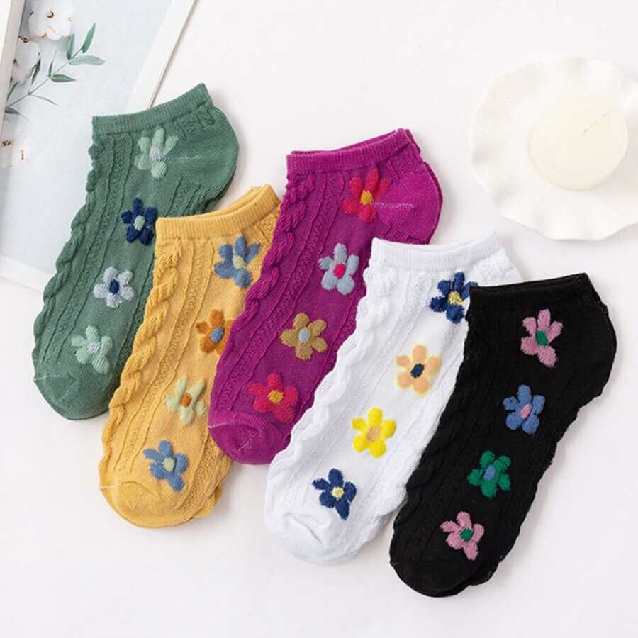 5 Của Của phụ nữ Hoa Vớ hình thuyền Đơn giản Phong cách Nhật Vớ hình thuyền Thấm hút mồ hôi Thoáng khí Vớ - Nhiều màu - Xem 1