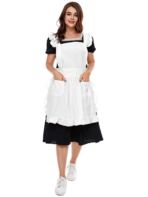 Vintage Style Adjustable Frilly Apron With Pockets For Women