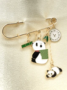 1 件铁合金别针锌合金熊猫形胸针，时尚可爱的女性日常配饰 - 竹簍熊貓 - 查看 1
