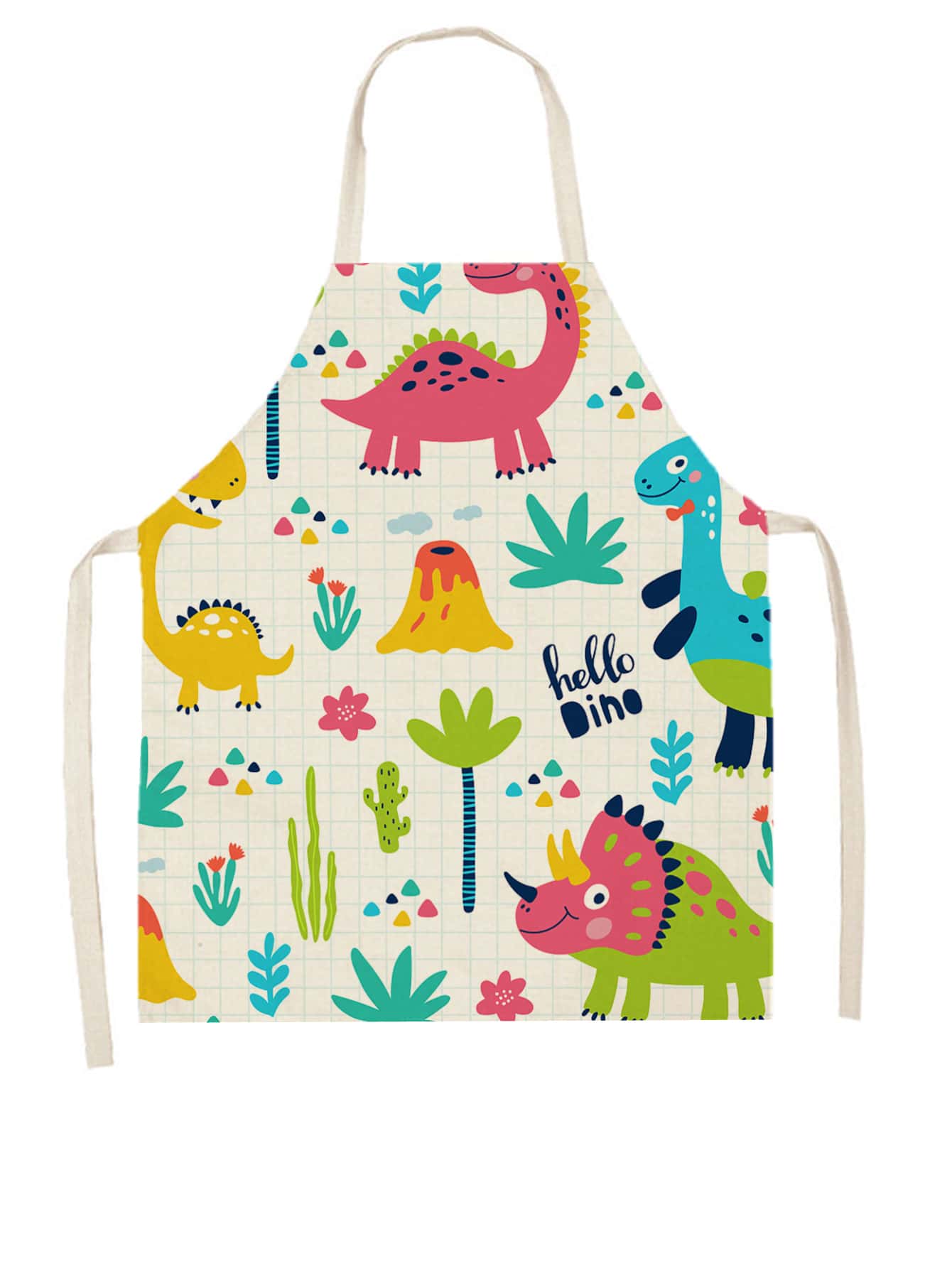 1入組卡通恐龍系列亚麻廚房圍兜圍裙適用於烹飪,餐具,清潔