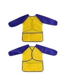 1 bata impermeable para niños, delantal de manga larga para pintar para bebés, ropa de dibujo - Azul - Ver 2