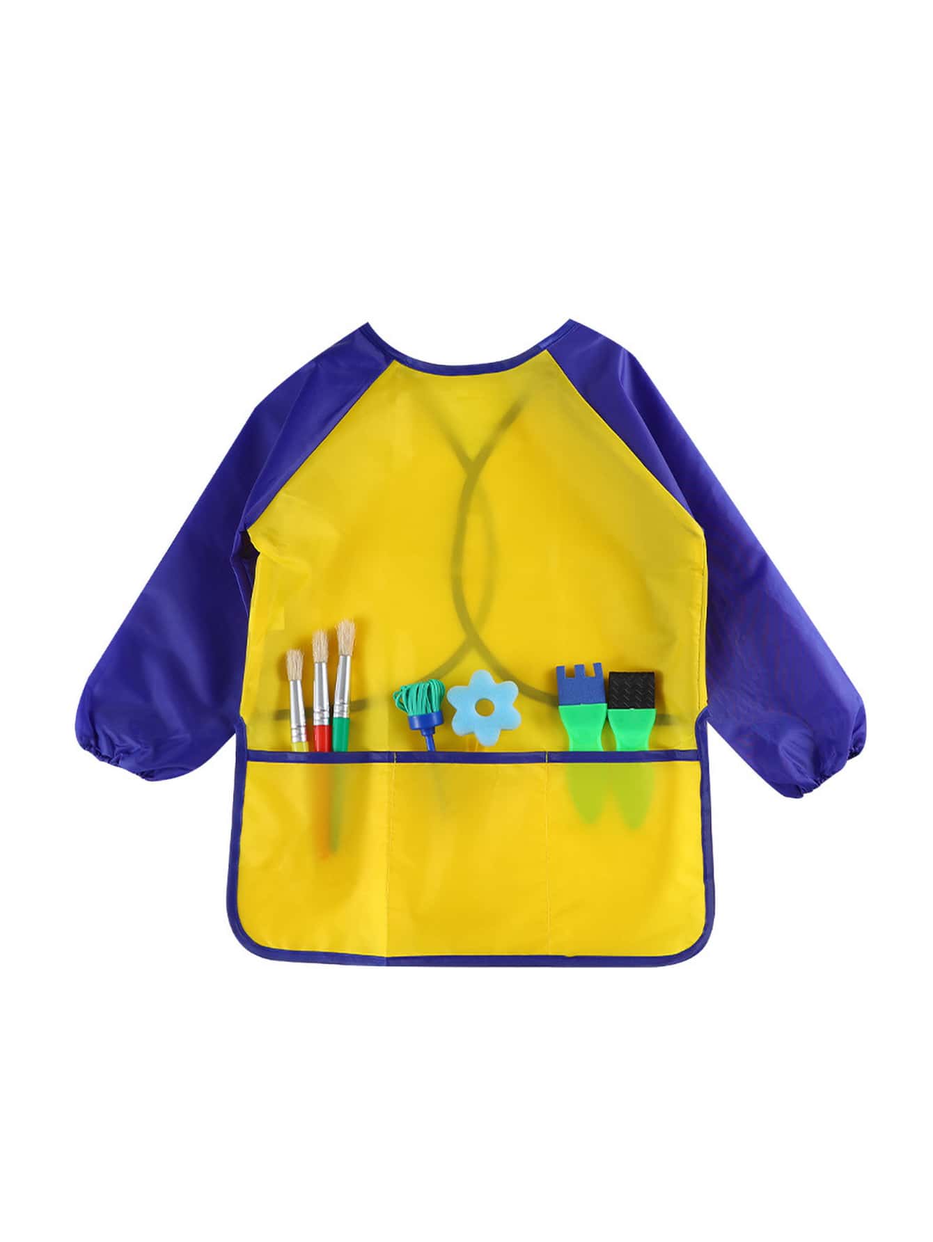 1 bata impermeable para niños, delantal de manga larga para pintar para bebés, ropa de dibujo - Azul - Ver 1