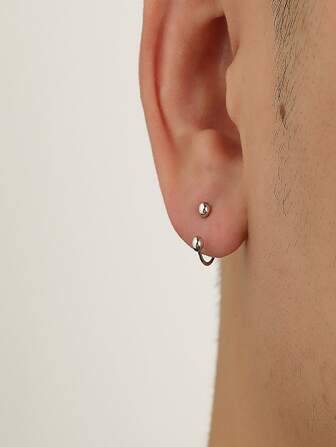 2入組簡約風和時尚龐克不銹鋼情侶耳環