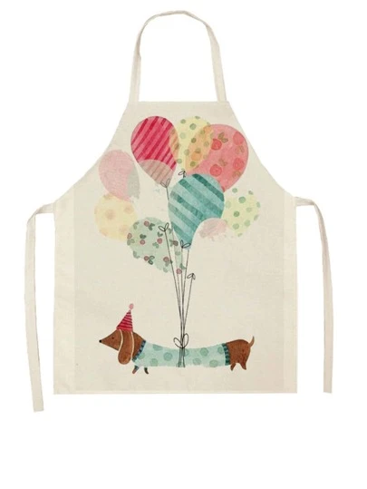 1pc Balloon & Dachshund Design Kitchen Apron For Cooking, Baking & Cleaning, Linen Material