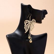 1 对合金轻质大蝴蝶结流苏耳环，适合女士女孩装饰 - 金黃色 - 查看 1