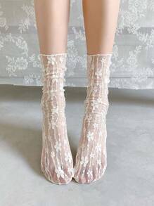 蕾絲和花卉圖案毛絨堆襪