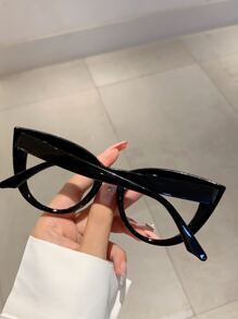 1pc Women's Rhinestone Decorated Cat Eye Shape Clear Lens Glasses Clear Glasses Accessories Halloween Glasses Accessories For Women - Black - View 3