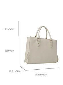 Ladies Large Capacity Minimalist White Pu Tote Bag - White - View 2