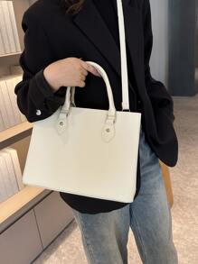Ladies Large Capacity Minimalist White Pu Tote Bag - White - View 3