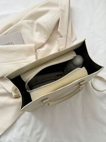 Ladies Large Capacity Minimalist White Pu Tote Bag - White - View 6