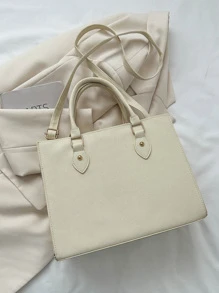 Ladies Large Capacity Minimalist White Pu Tote Bag - White - View 4