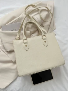 Ladies Large Capacity Minimalist White Pu Tote Bag - White - View 5