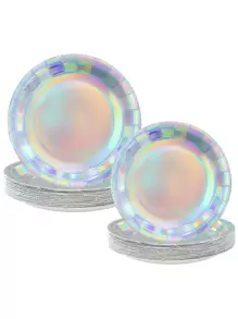 10/20 chiếc, Đĩa giấy bạc dùng một lần màu cầu vồng 7" và 9" Đĩa tiệc hình tròn Holographic, Đĩa tráng miệng, Sinh nhật, Đám cưới, Tiết lộ giới tính, Tiệc tùng, Dã ngoại, BBQ, Đĩa giấy dùng một lần, Đồ dùng cho tiệc, Đĩa tiệc dùng một lần, Đồ trang trí tiệc, Tiệc dùng một lần, Quà tặng Tiệc, Quà tặng trang trí sự kiện kỷ niệm - Bạc - Xem 1