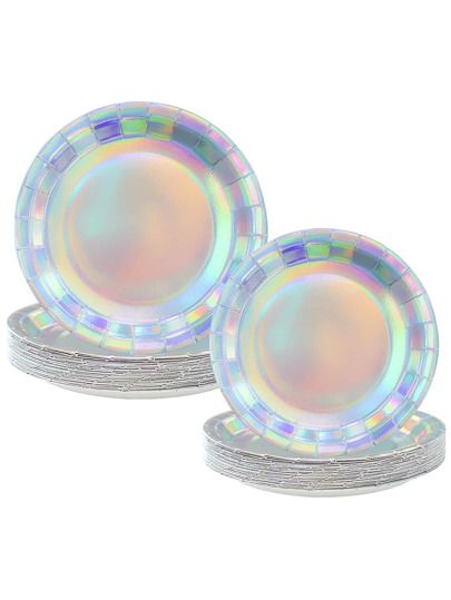 10/20pcs, Rainbow Foil Disposable Plates 7" And 9" Holographic Party Plates Round Lunch Dessert Birthday Wedding Gender Reveal Shower Dining Picnic BBQ Paper Plates Silver Disposable Paper Plates, Party Supplies, Disposable Party Plates, Party Decorations, Disposable Party, Gifts Party, Celebration Event Decoration Gifts