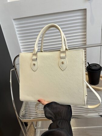 女士們大容量極簡風格白色PU皮革托特包
