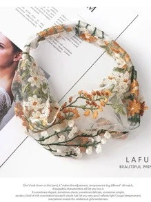1pc Fashionable Embroidery Hair Scarf For Women, Wide Edge Lace Hairband For Covering Up White Hair, Headwrap Hair Accessories Boho Headband Turban Headband Sweatband