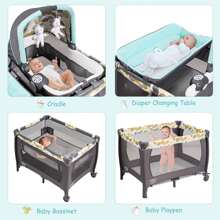 Babyjoy 4 in 1 Convertible Portable Baby Playard Newborn Napper with Music and Toys - 藍色 - 查看 7