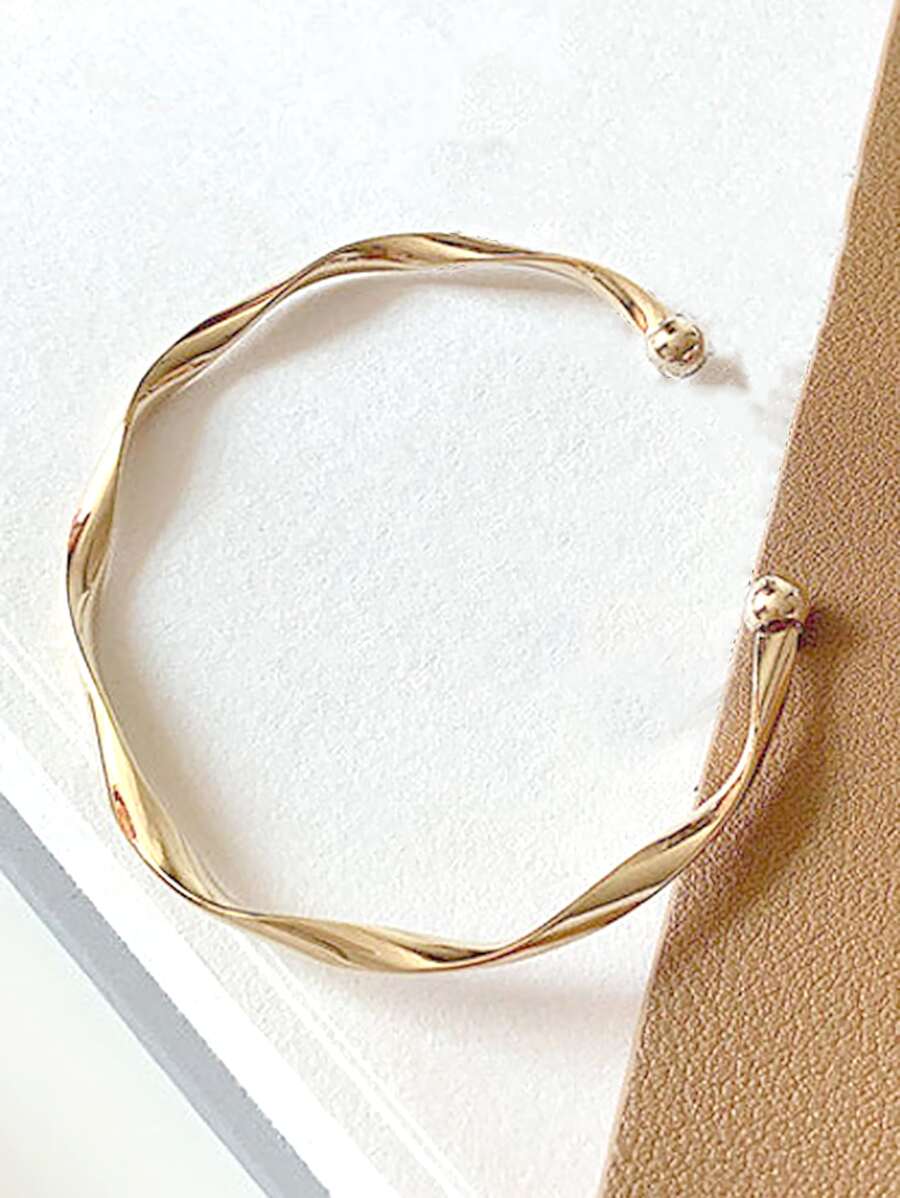1 件简约时尚扭曲金属手镯 - 金黃色 - 查看 1