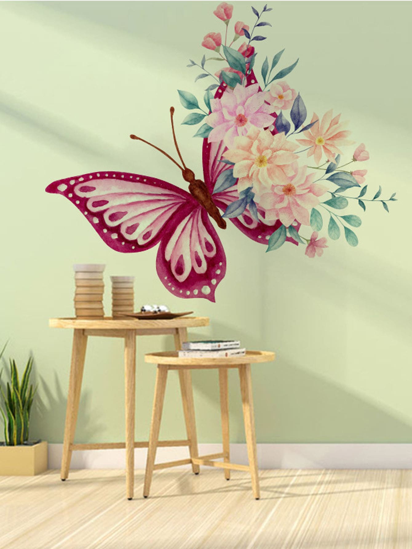 mama look 1 pegatina de pared de mariposa y flores coloridas para dormitorio, sala de estar, decoración del hogar de entrada - Rosa Fucsia - Ver 1