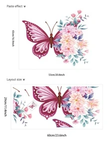mama look 1 pegatina de pared de mariposa y flores coloridas para dormitorio, sala de estar, decoración del hogar de entrada - Rosa Fucsia - Ver 2