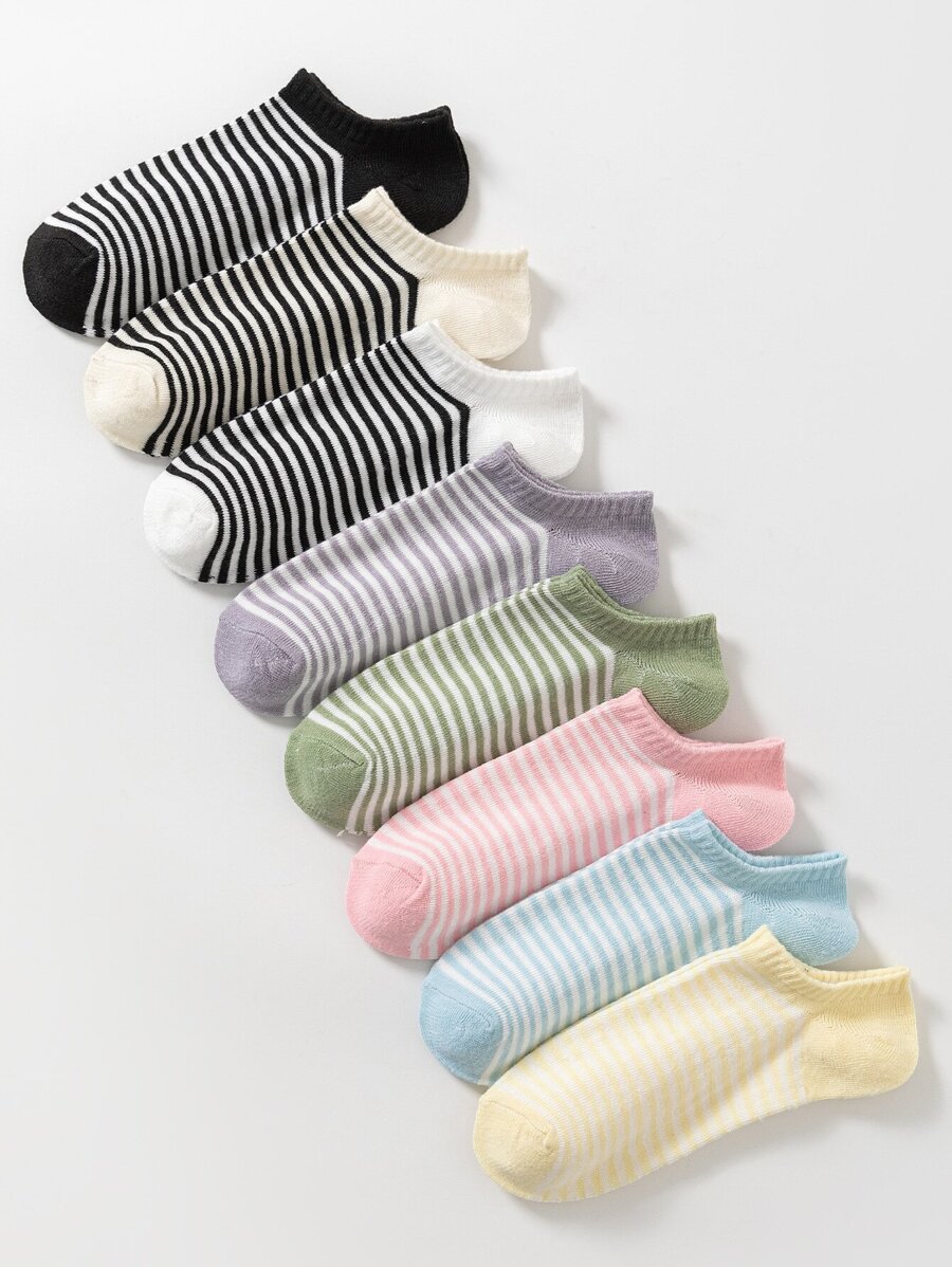 8對/套斑馬條紋時尚短襪 - 彩色 - 查看 1