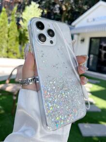 Sequin Decor Phone Case With Lanyard - White - View 5