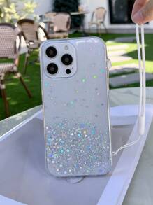 Sequin Decor Phone Case With Lanyard - White - View 7