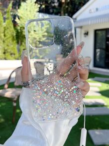 Sequin Decor Phone Case With Lanyard - White - View 6