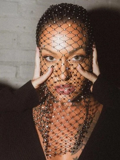 One Lady Cap Cap Strass Stretch Mesh Glugă Bandana Accesorii pentru cap Vacanță Bash Glitter Mască Femei Dress Up Party Halloween