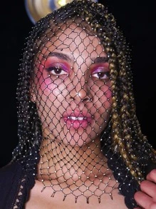 一位女士头套水钻弹力网眼兜帽头巾头饰节日狂欢闪光面具女士装扮派对万圣节 - 黑色 - 查看 2