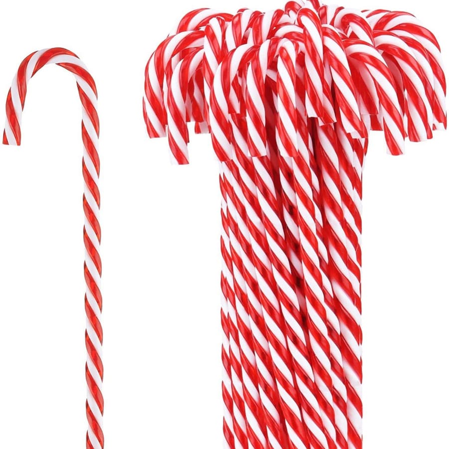6/12/24 piezas Bastones de caramelo de Navidad, adornos colgantes de árboles de Navidad de plástico, muletas navideñas de acrílico