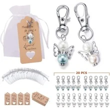 Angel Keychain Favors Thank You Gifts Bulk 20Pcs Guardian Angel Key Chains with Organza Bags Thank You Cards Guest Return Gift for Girl Boy Baptism Baby Shower Wedding Birthday Party - 白色 - 查看 1