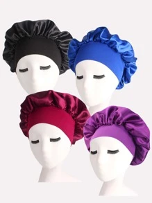 4入組女士緞質寬邊睡眠帽和頭髮保護帽絲綢小帽