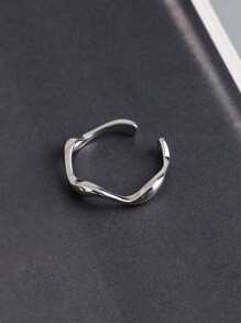 HuooNew 1pc Personality 925 Sterling Silver Asymmetrical Wave Shaped Polished Open Ring For Gift