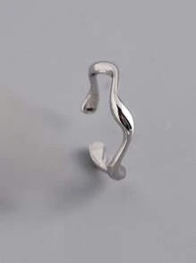 HuooNew 1pc Personality 925 Sterling Silver Asymmetrical Wave Shaped Polished Open Ring For Gift