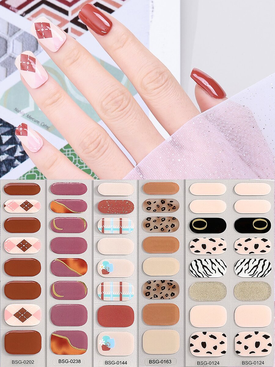 Beauty Sticker 80入組豹紋&斑馬紋有圖案的凝膠指甲貼套裝包括1入組指甲銼和1入組表皮推 - 彩色 - 查看 1