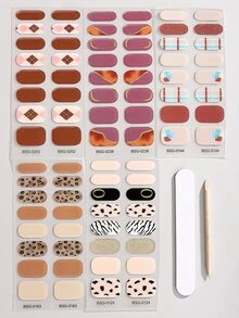 Beauty Sticker 80入組豹紋&斑馬紋有圖案的凝膠指甲貼套裝包括1入組指甲銼和1入組表皮推 - 彩色 - 查看 6